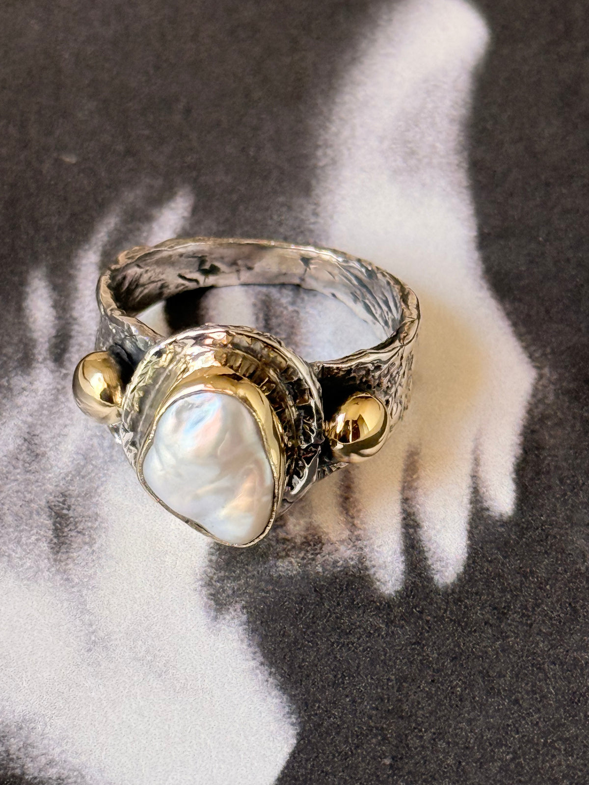 925 Sterling Silver Baroque Pearl Rustic Fusion Handcrafted Ring