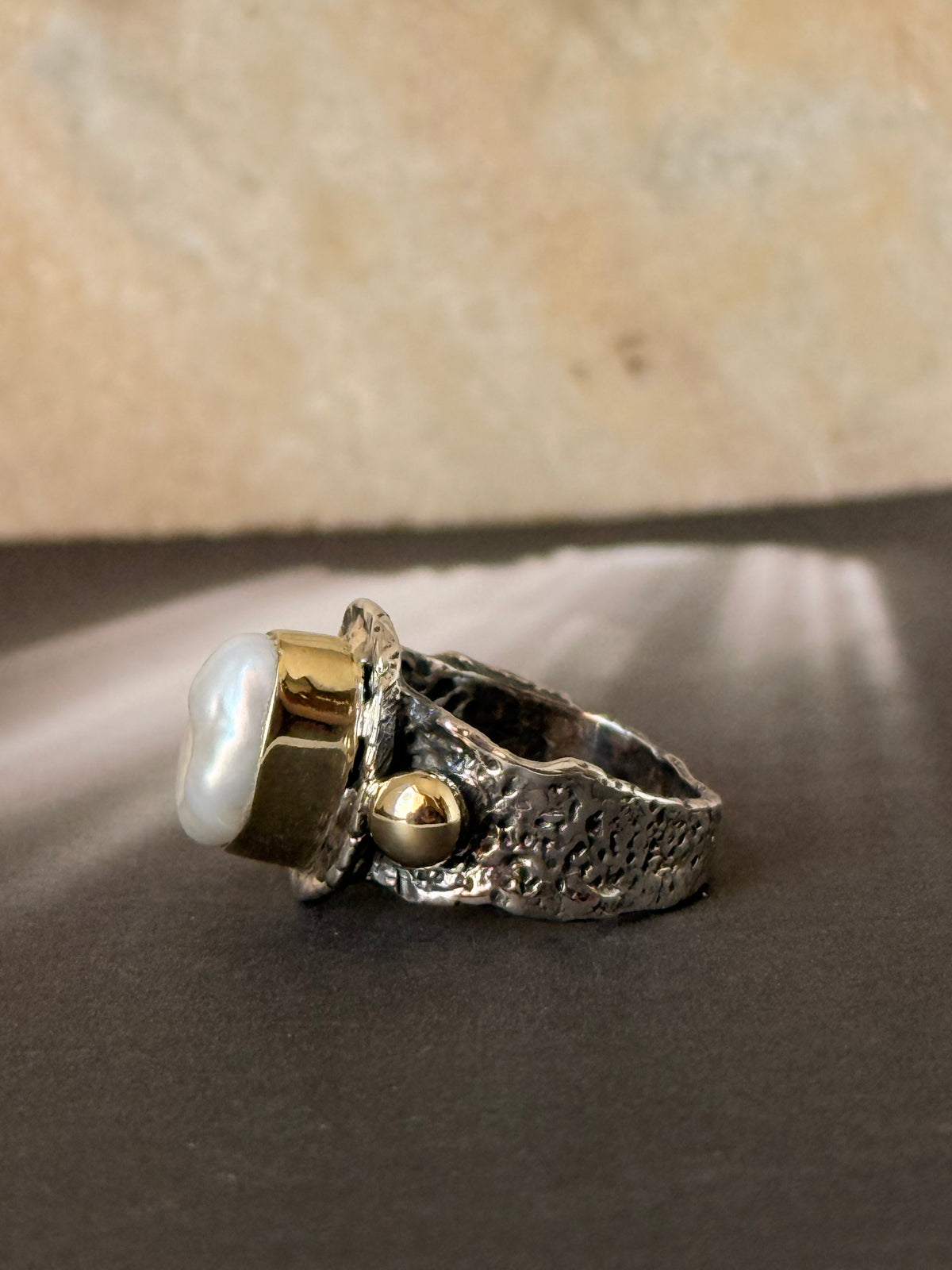 925 Sterling Silver Baroque Pearl Rustic Fusion Handcrafted Ring