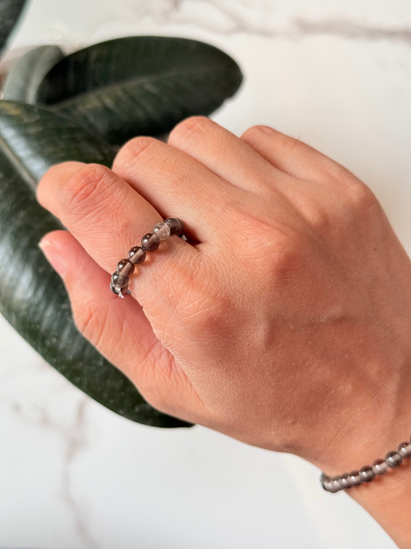 Natural Crystal Smokey Quartz 4mm Stretchy Ring & Bracelet