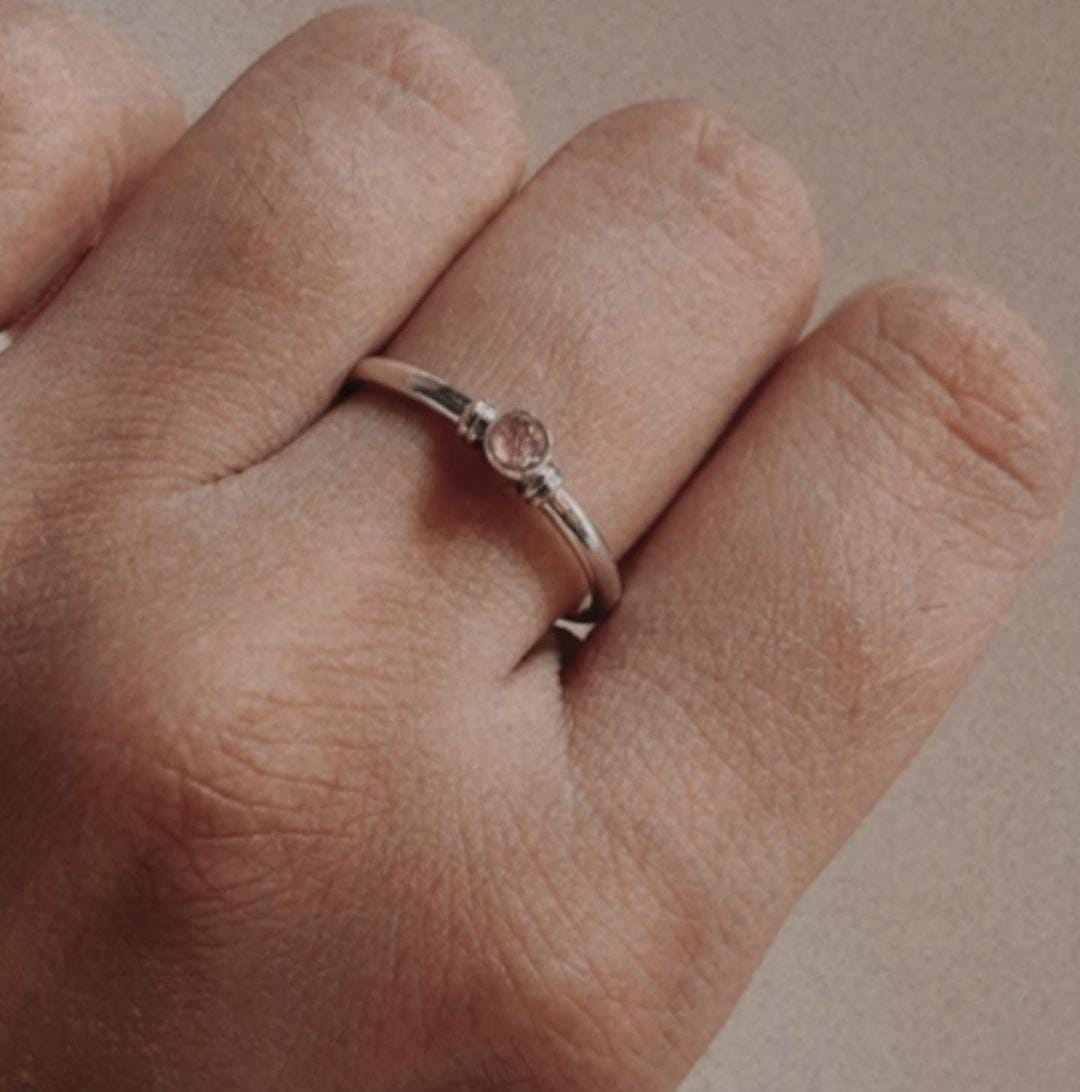 Elegant Pink Tourmaline Plain Band Ring in Silver
