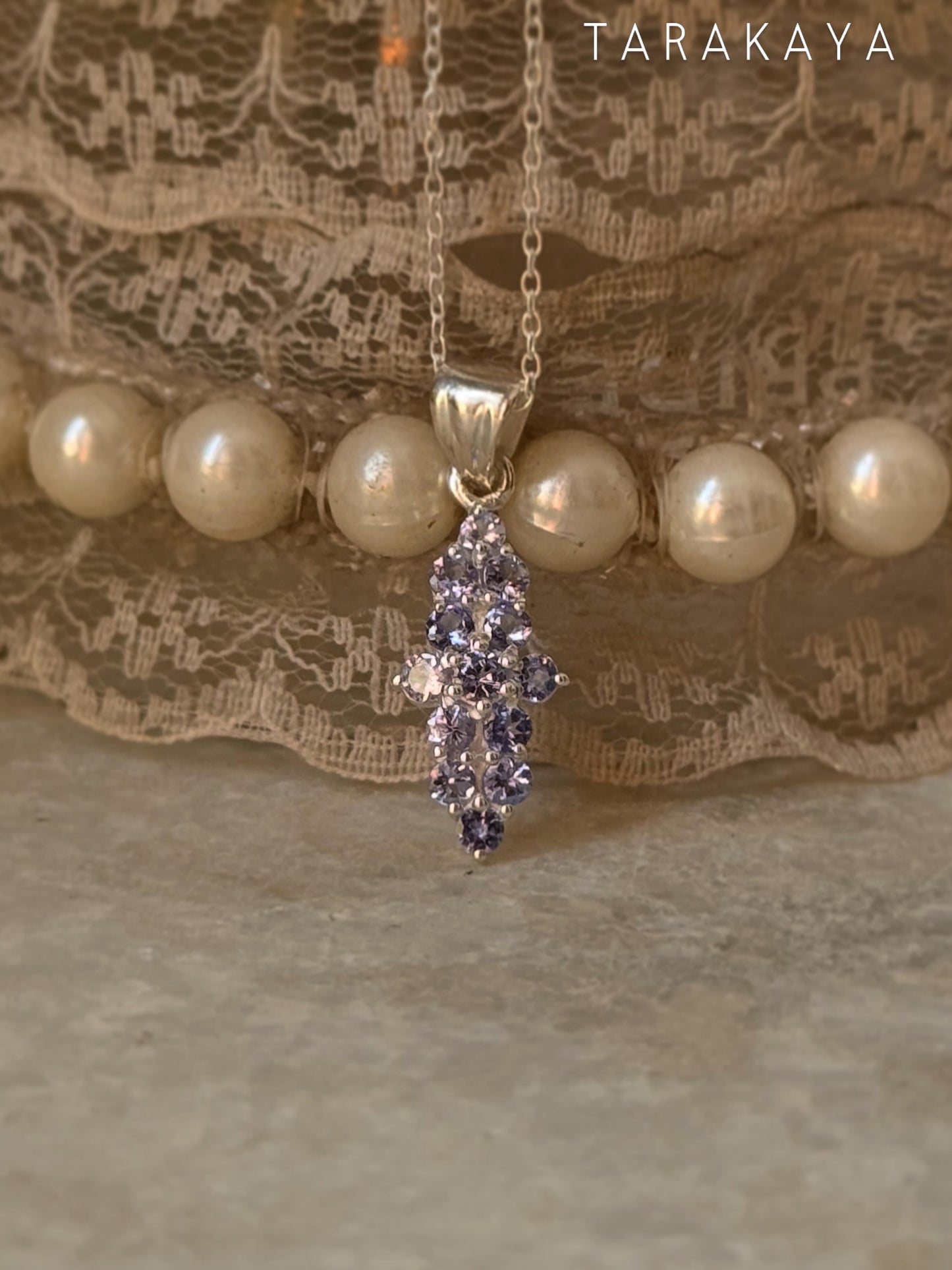 925 Sterling Silver Tanzanite long Flower Statement Pendant