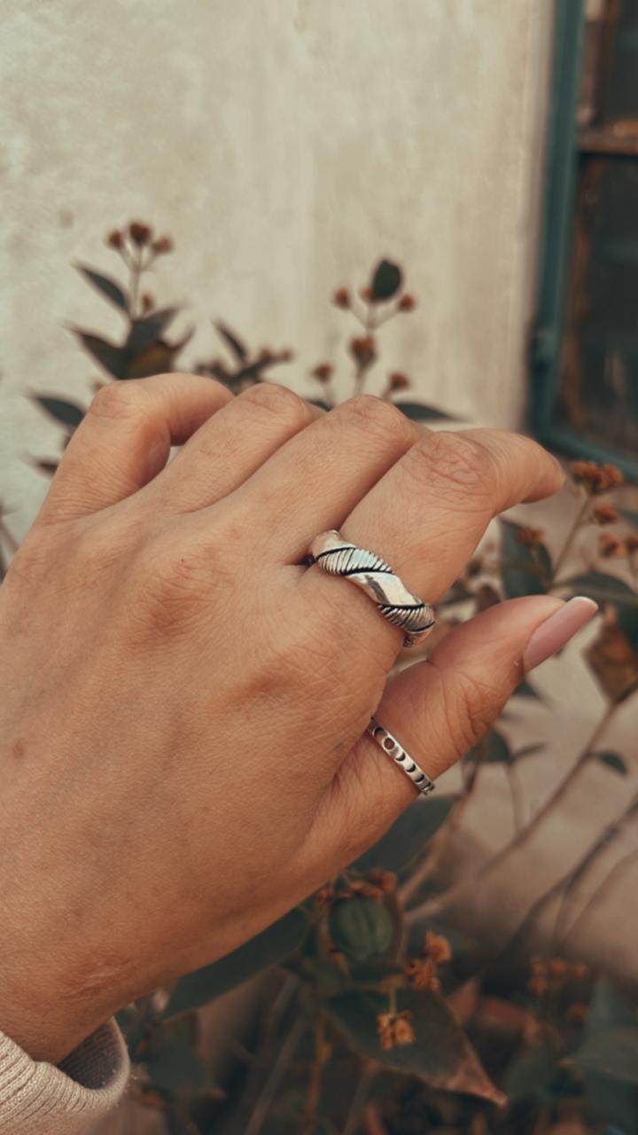 Close-up of double design silver band unisex ring with modern appeal