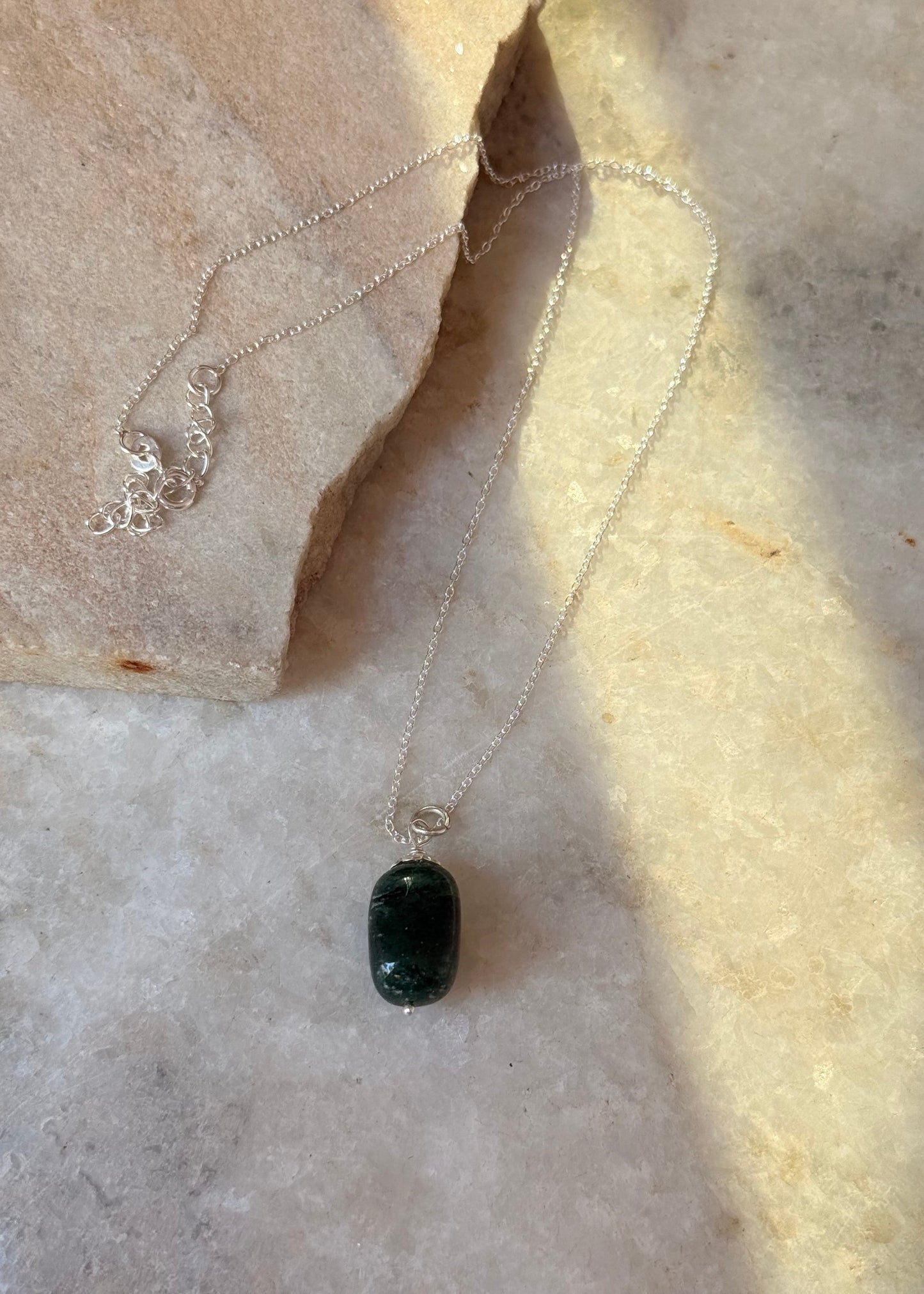 Green Aventurine Tumble 925 Sterling Silver Necklace