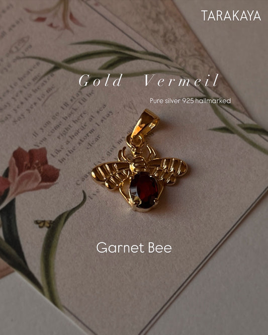 Gold Vermeil Bee Pendant with Garnet
