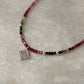925 Sterling Silver Multi Tourmaline Box Tribal Charm & Silver Balls Necklace
