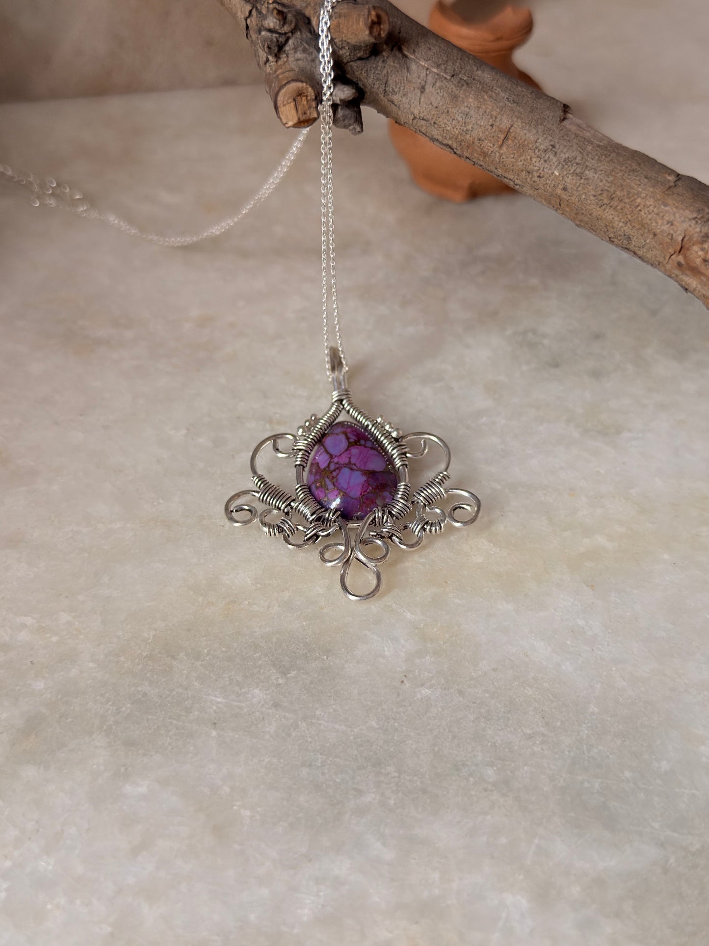 925 Sterling Silver Handcrafted Wire Wrapped One of a Kind Agate Pendant