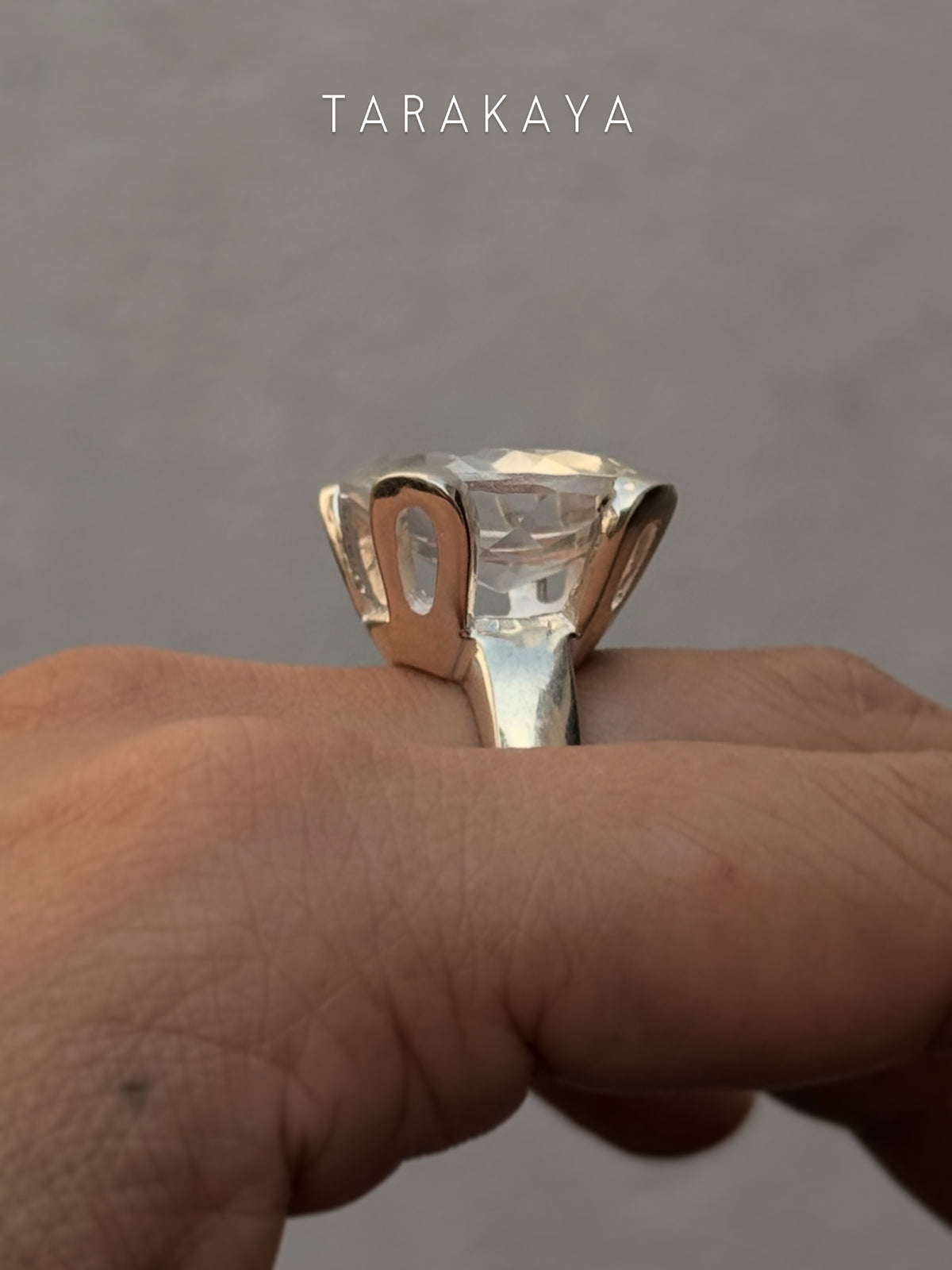 925 Sterling Silver Clear Quartz Solitaire Round Chunky Statement Ring