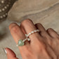 Natural Crystal Stretchy Fresh Water Pearl & Green Aventurine Heart Rings
