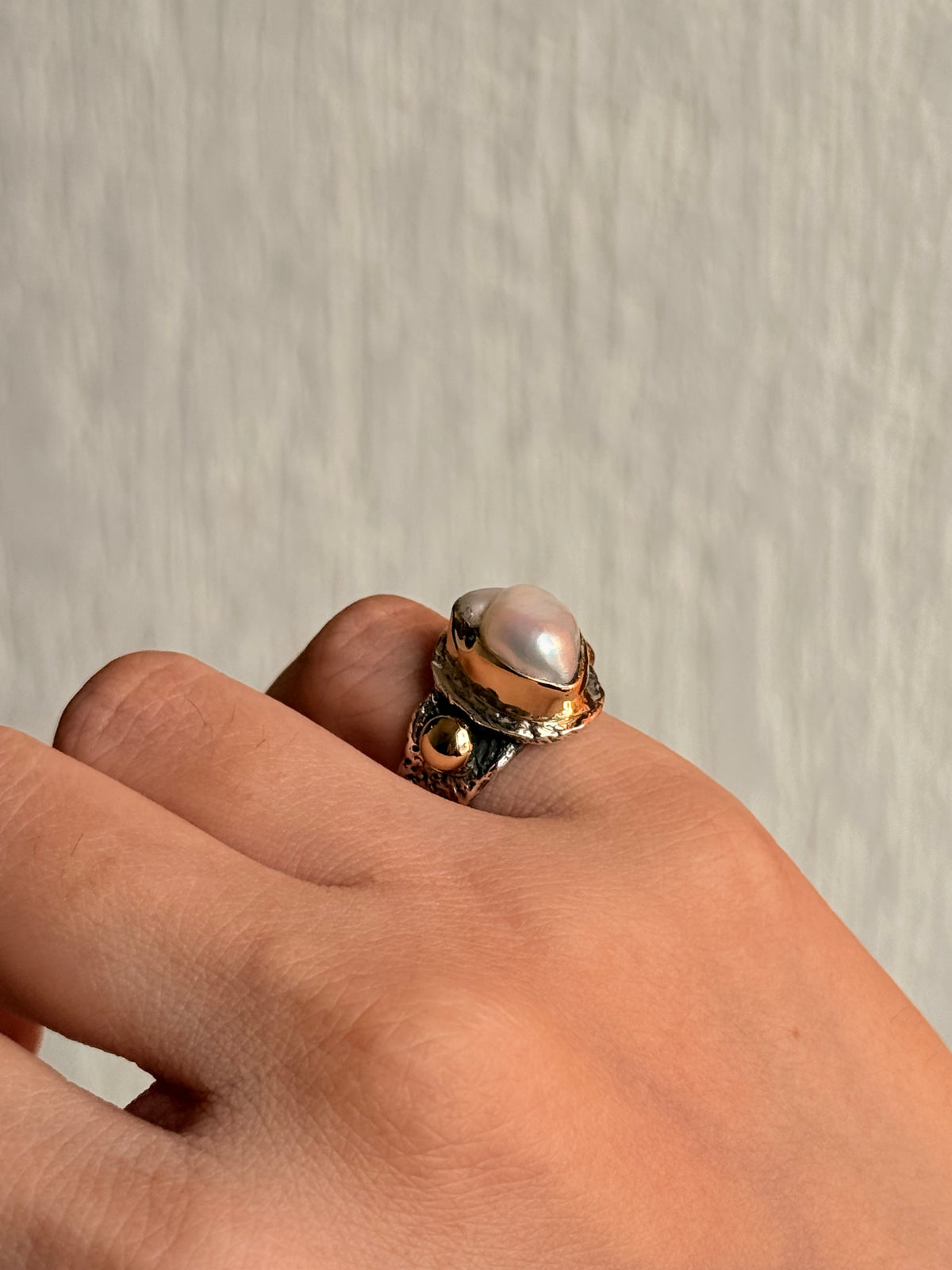 925 Sterling Silver Baroque Pearl Rustic Fusion Handcrafted Ring