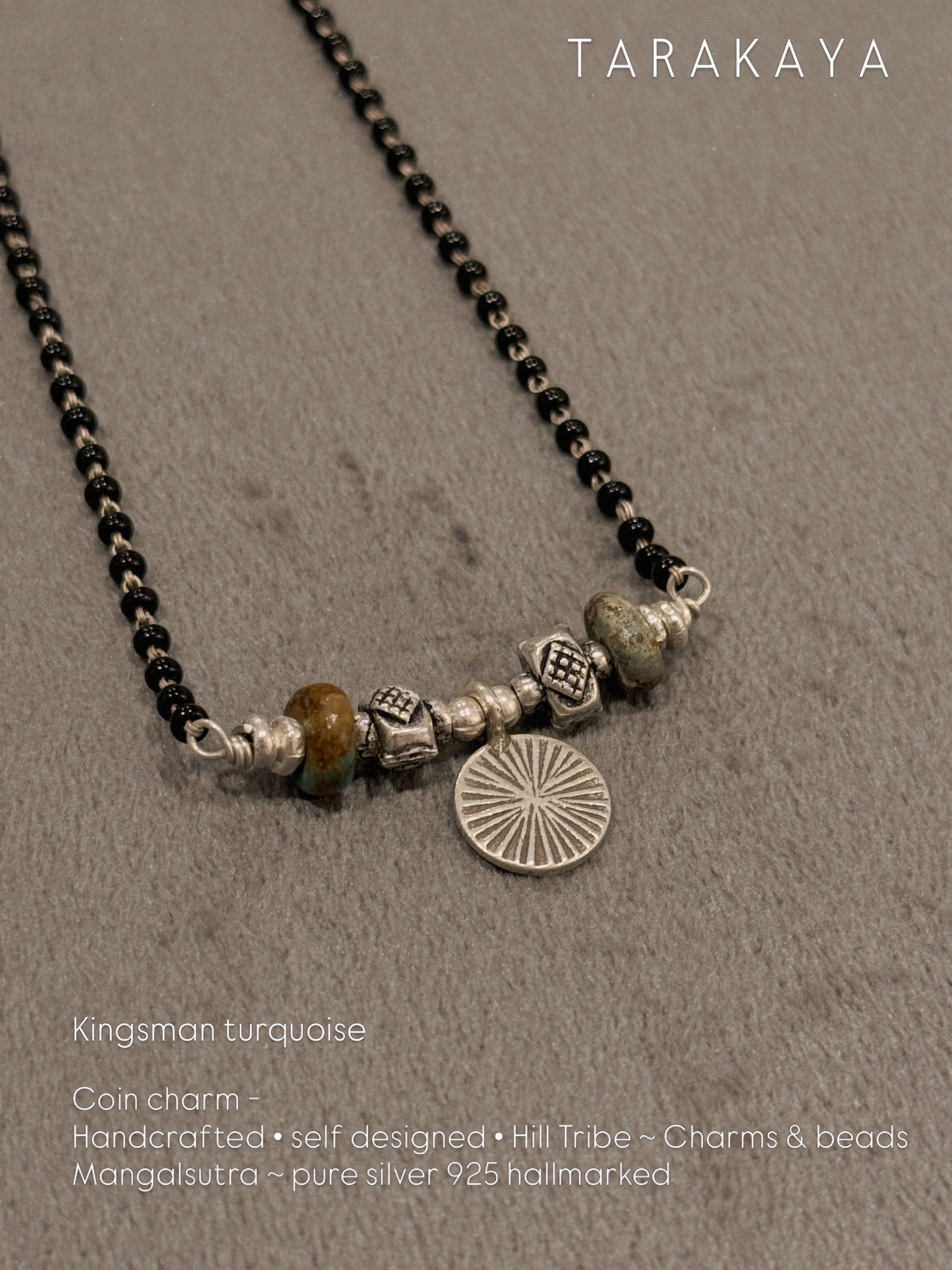 925 Sterling Silver Coin Kingsman Turquoise HillTribe Boho Mangalsutra