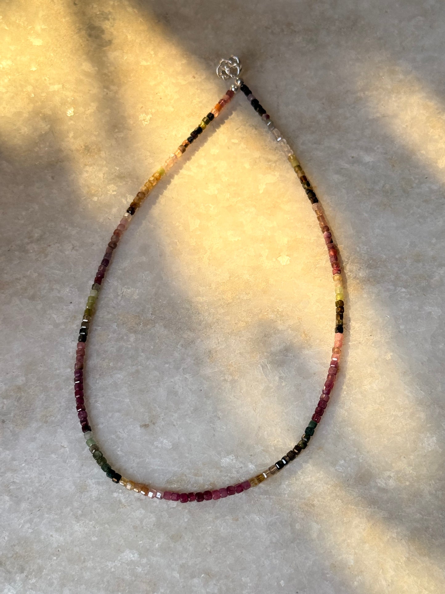 Multi Tourmaline Box Faceted 925 Sterling Silver Choker Necklace