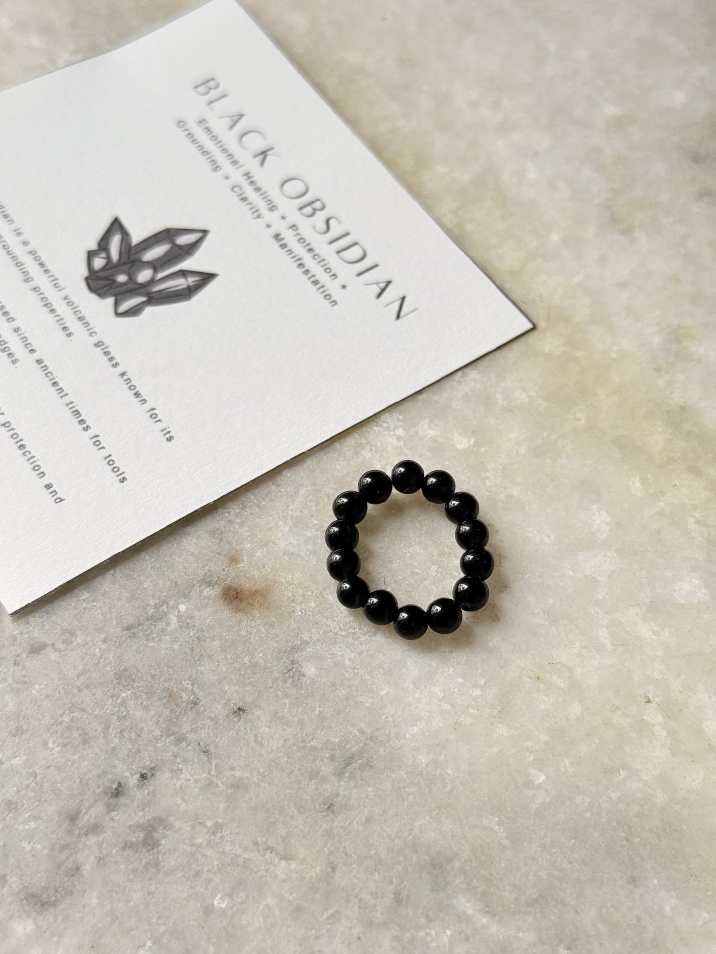 Natural Crystal Black Obsidian 4mm Stretchy Rings
