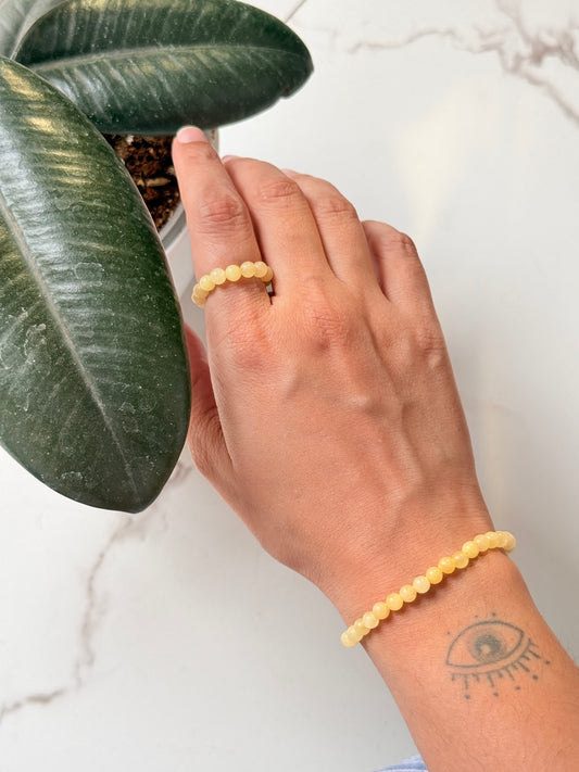 Natural Crystal Yellow Calcite 4mm Stretchy Rings & Bracelet