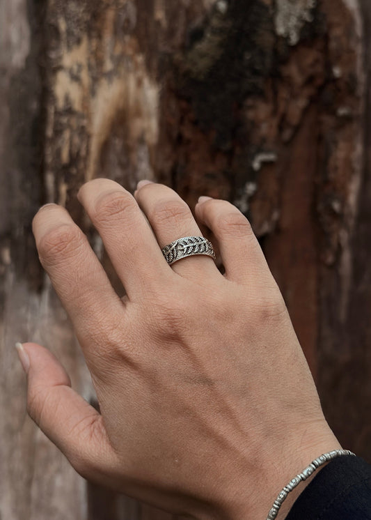 925 Sterling Silver Forest Fern Band Ring