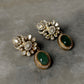 925 Sterling Silver Gold Plated Antique Moissanite Polki ,Green Onyx Oval Drop Earrings