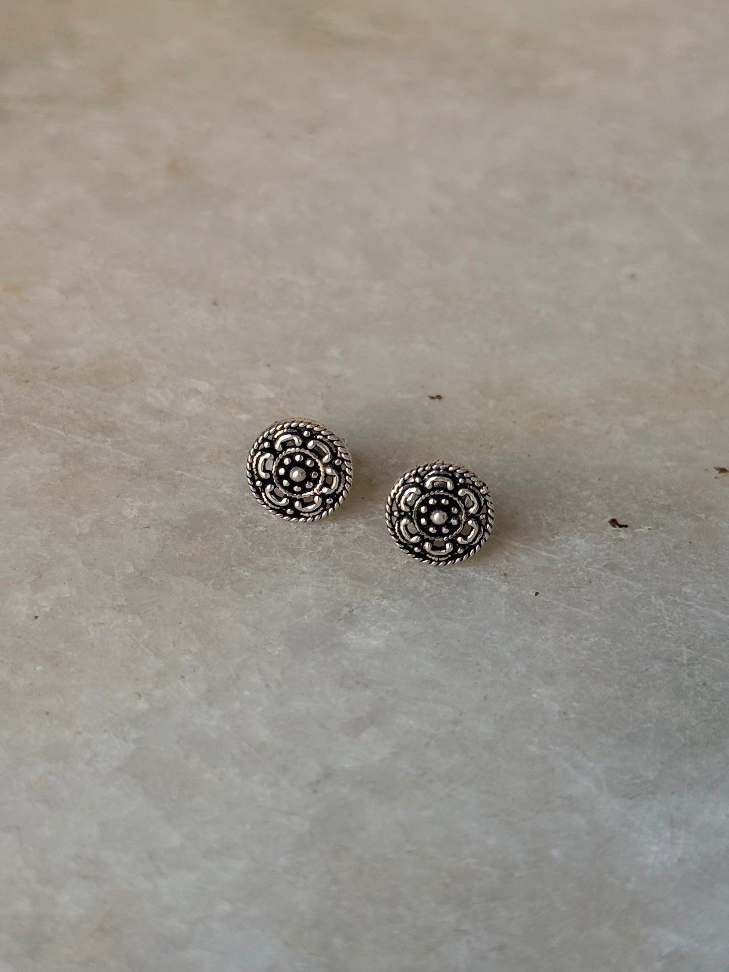 925 Sterling Silver Antique Plain Oxidised Boho Studs Earrings