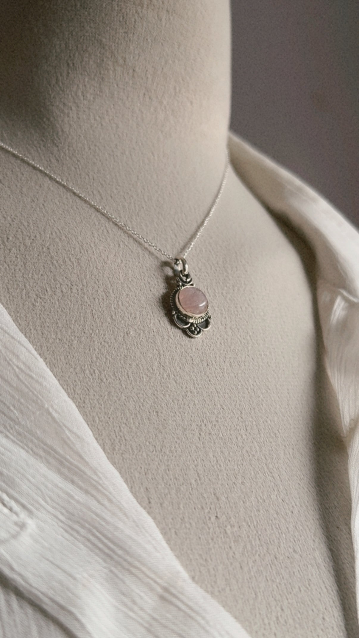 Rose Quartz Boho Round 925 Sterling Silver Pendant