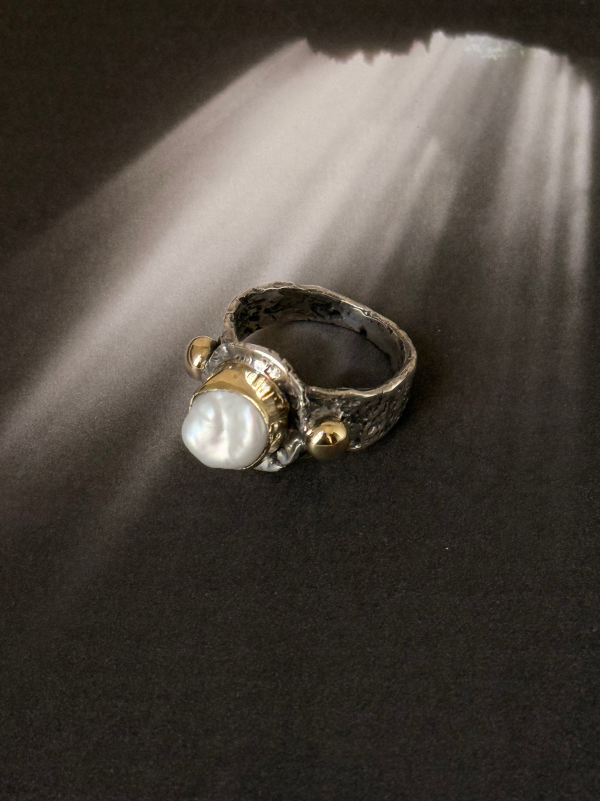 925 Sterling Silver Baroque Pearl Rustic Fusion Handcrafted Ring