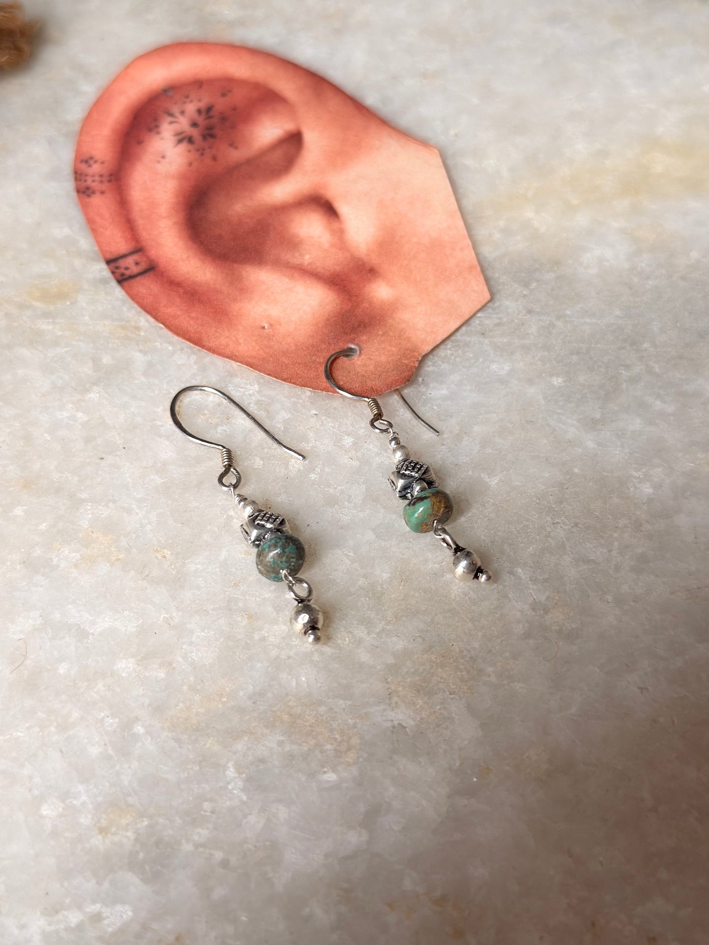 925 Sterling Silver Kingsman Turquoise Tribal Handcrafted Hook Earrings