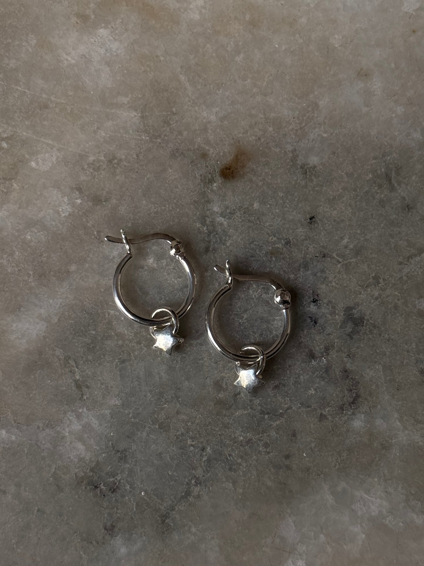 925 Sterling Silver Star Charm Italian Hoops