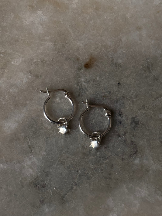 925 Sterling Silver Star Charm Italian Hoops