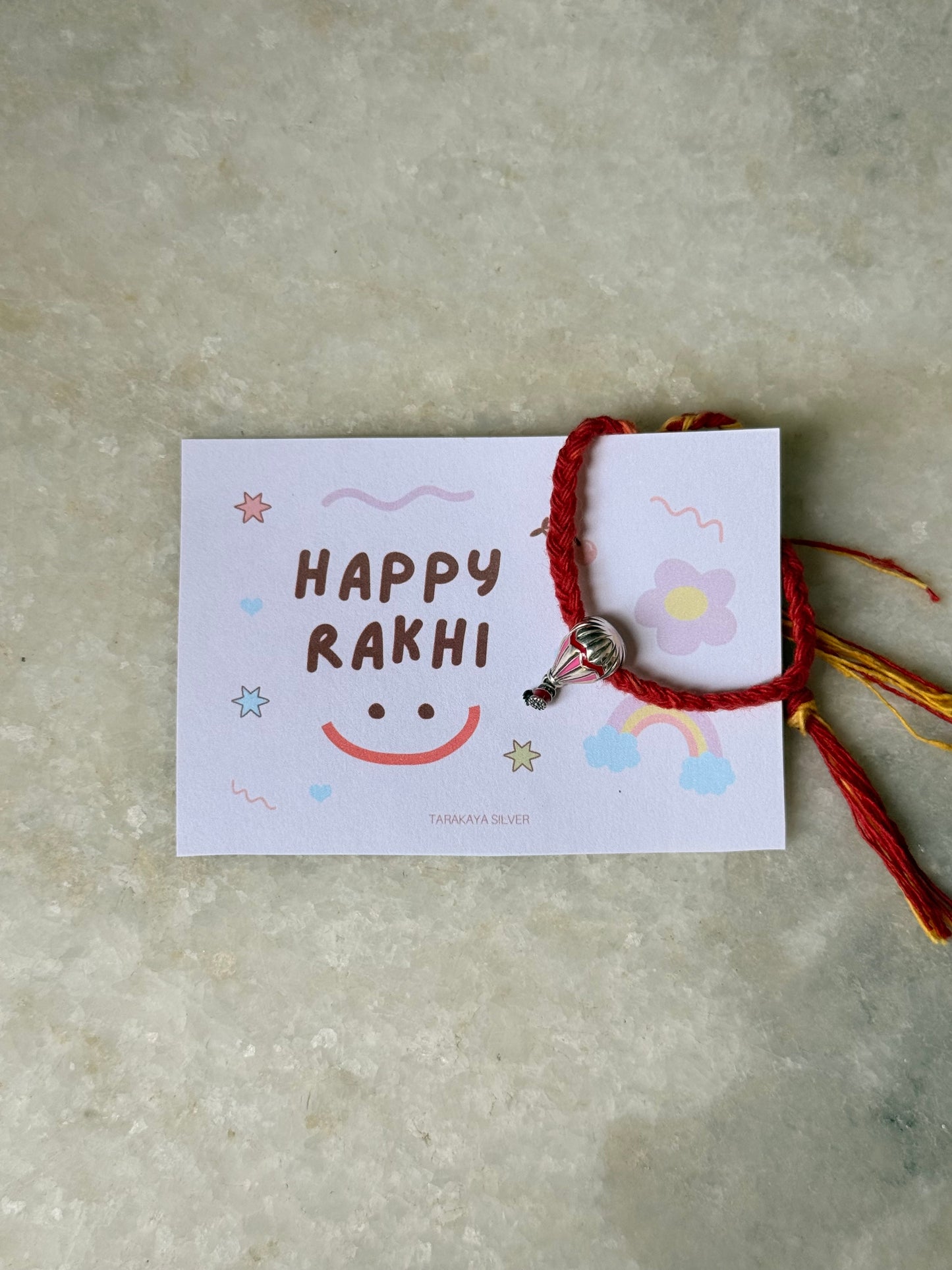925 Sterling Silver Hot Air Balloon Charm - Reusable as Pendant / Bracelet Charm Handcrafted Rakhi