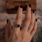 Unique Silver Heart Band Ring with Black Onyx