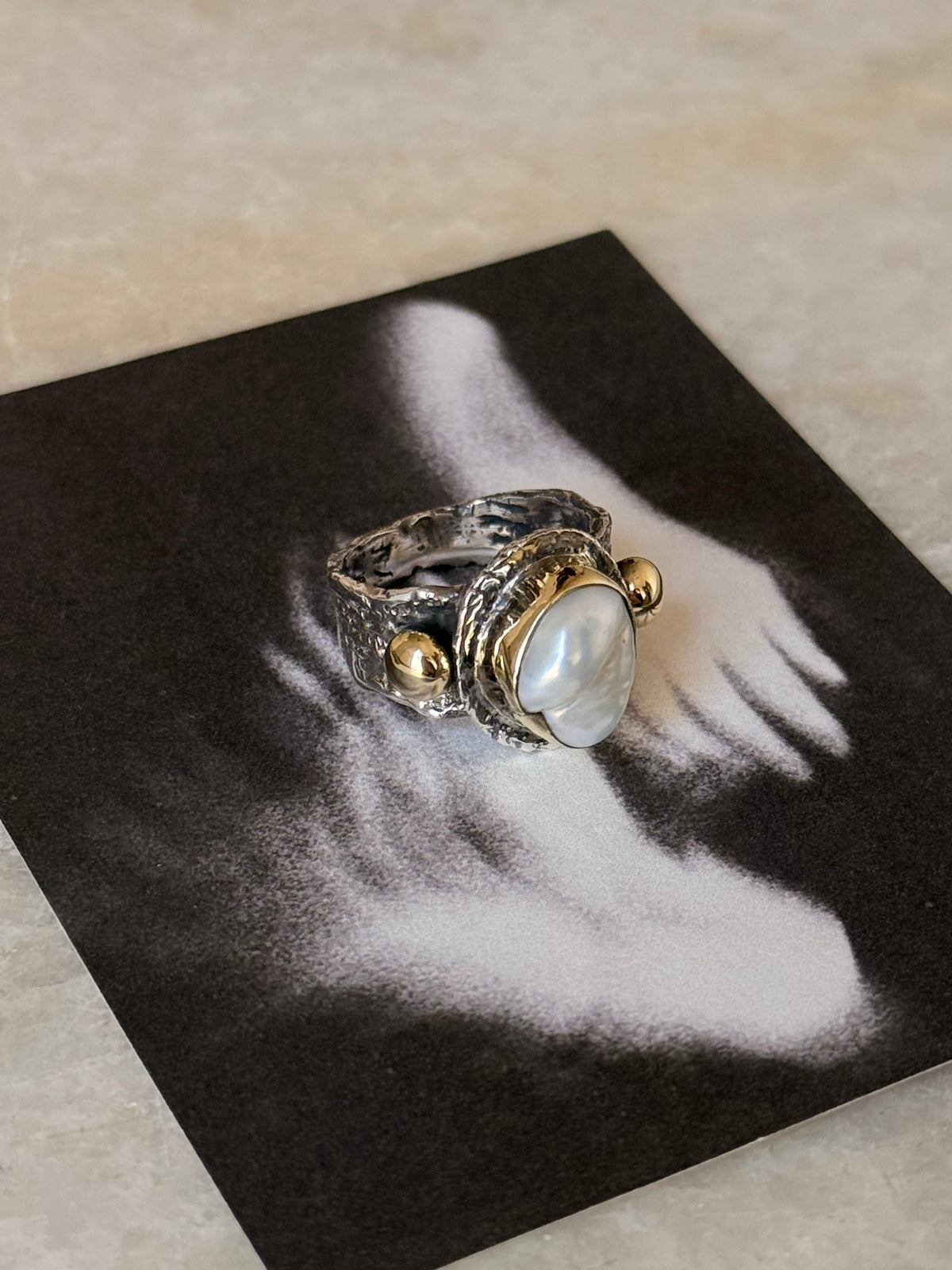 925 Sterling Silver Baroque Pearl Rustic Fusion Handcrafted Ring