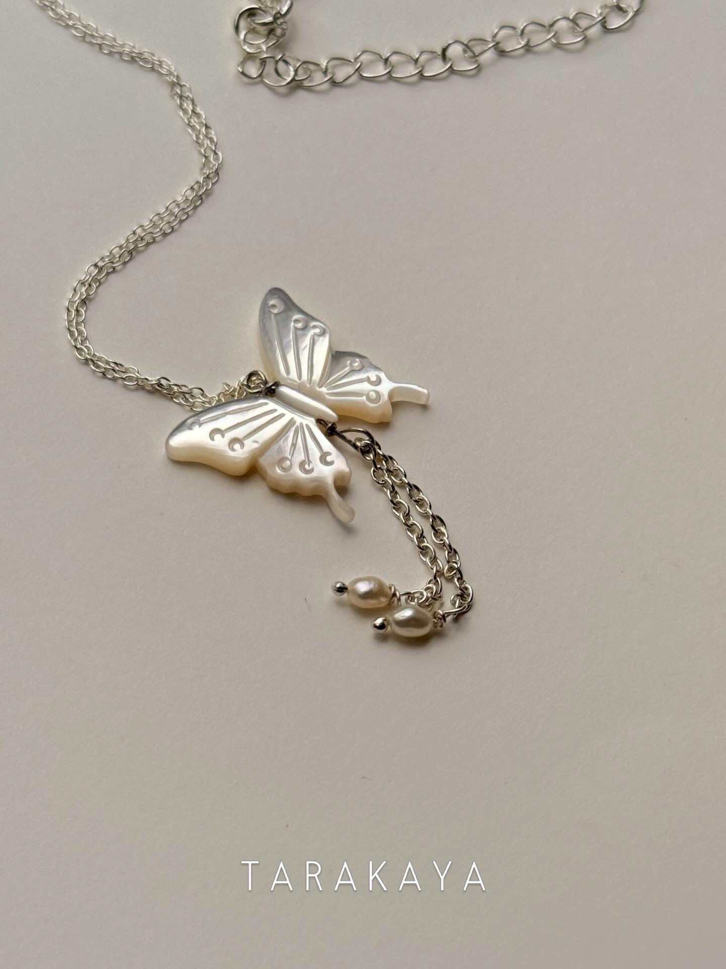 925 Sterling Silver Mother of Pearl Butterfly, Adjustable Chain With Fresh Water Pearls Charm Handcrafted Necklace