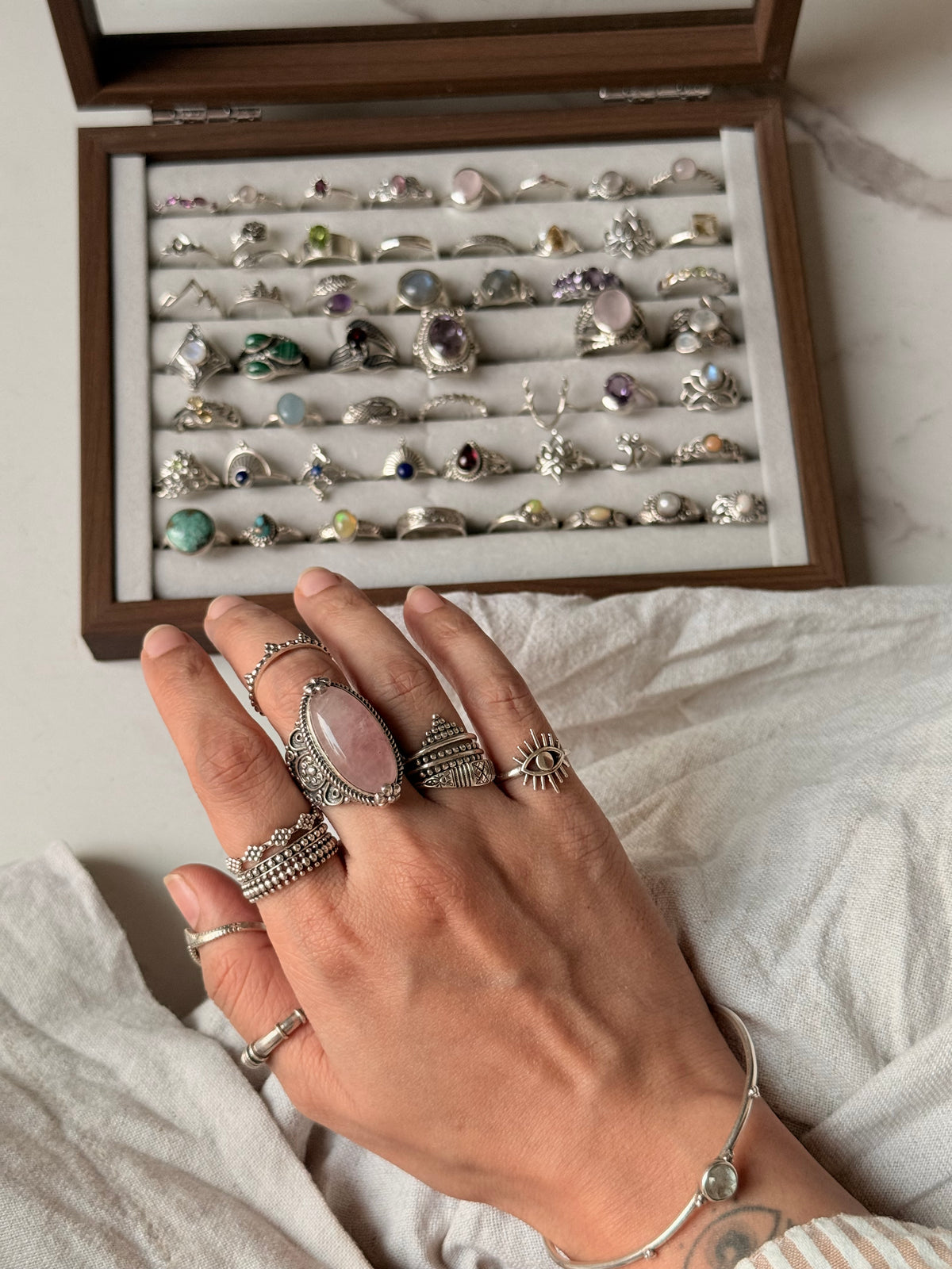 925 Sterling Silver Evil Eye Boho Stack Ring