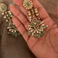 925 Sterling Silver Gold Plated Antique Moissanite Polki Green Onyx , Fresh Water Pearls Statement Earrings