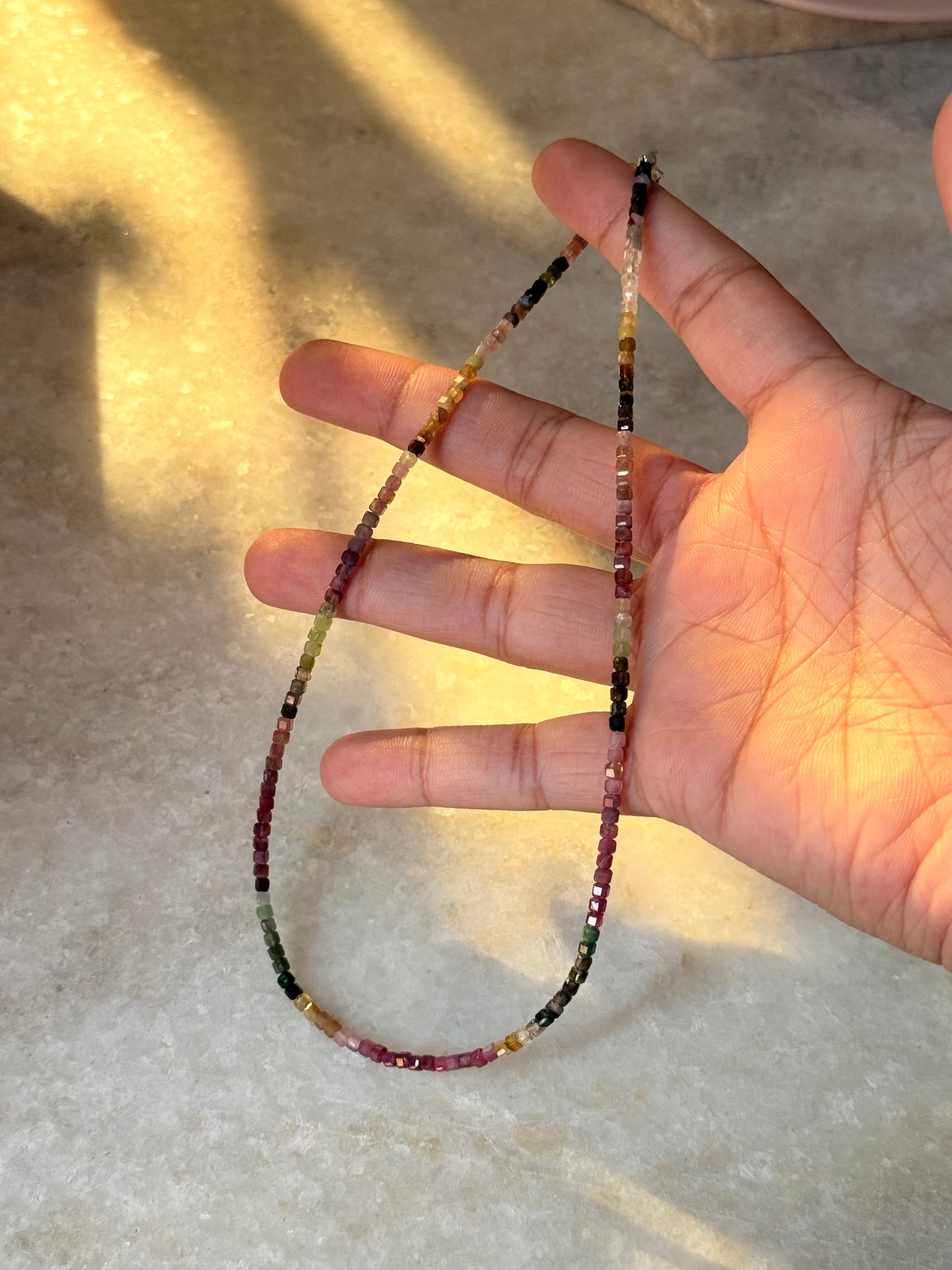Multi Tourmaline Box Faceted 925 Sterling Silver Choker Necklace