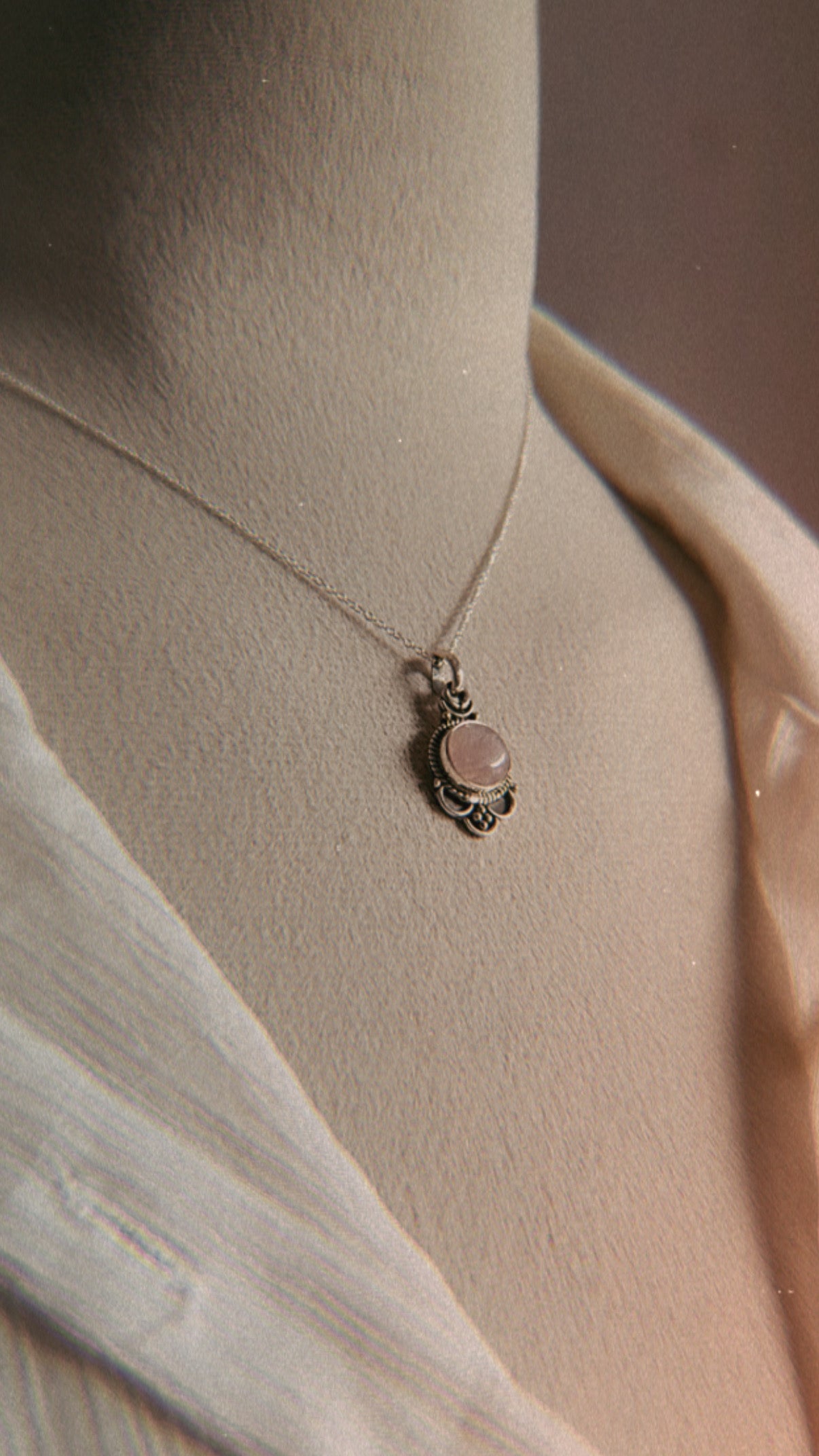 Rose Quartz Boho Round 925 Sterling Silver Pendant