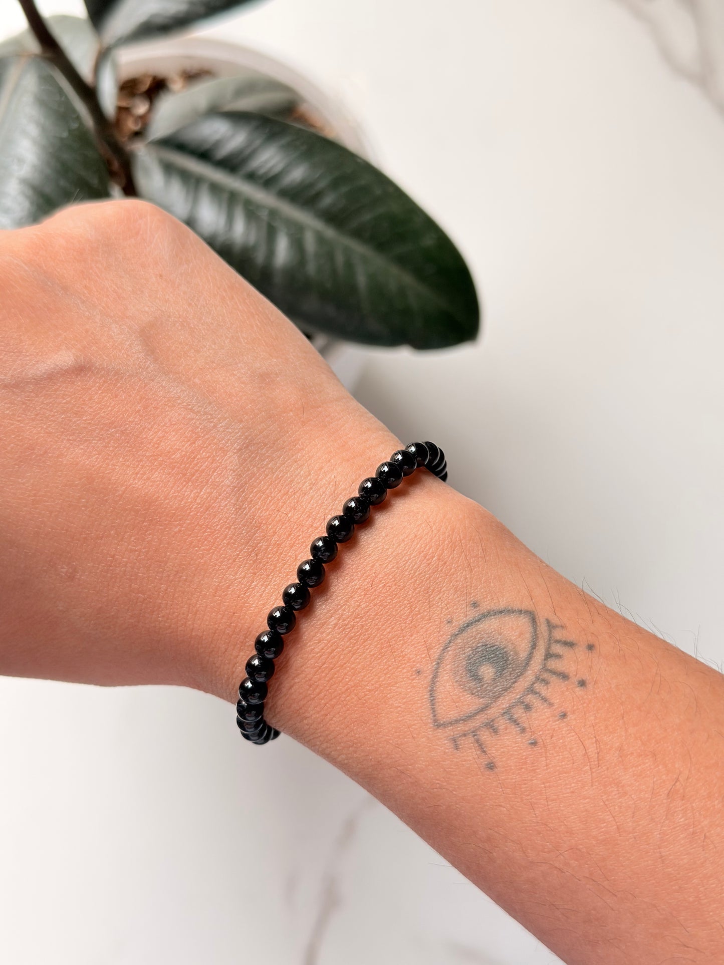 Natural Crystal Black Obsidian 4mm Bracelet