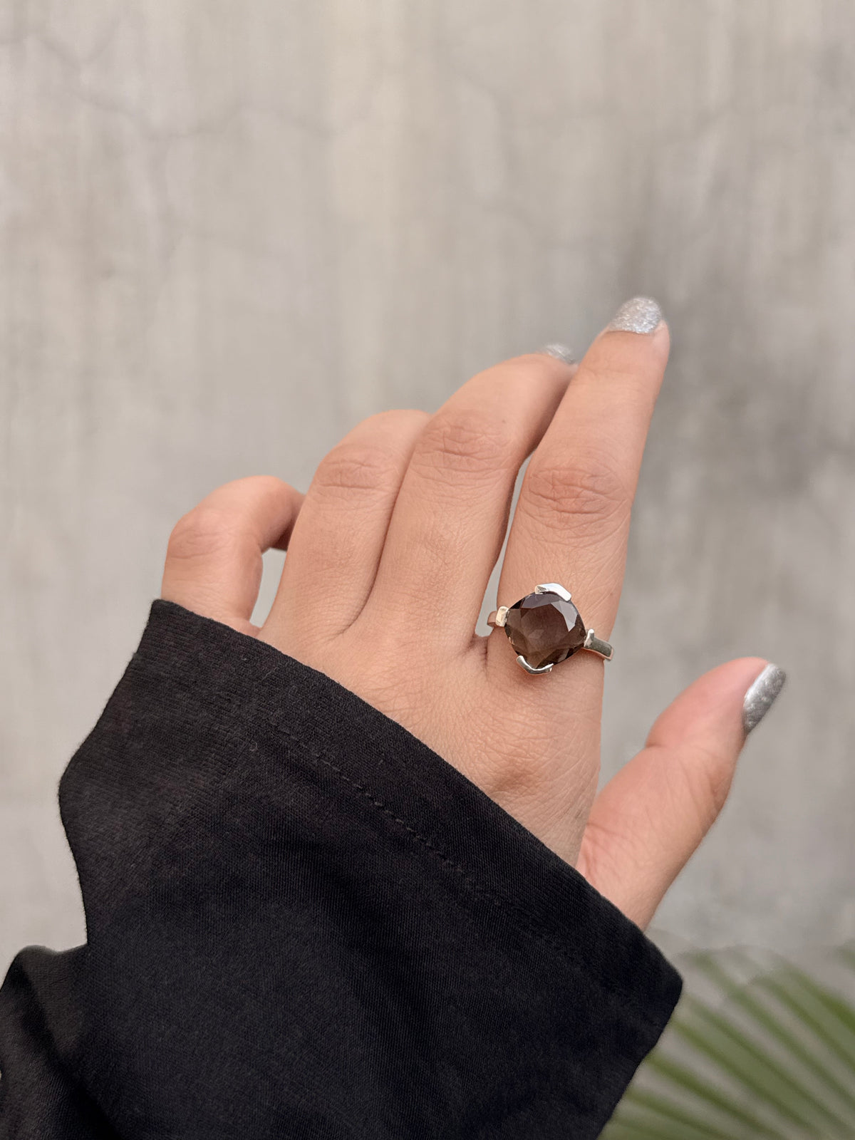 925 Sterling Silver Smokey Quartz Cushion Cut Contemporary Style Solitaire Ring