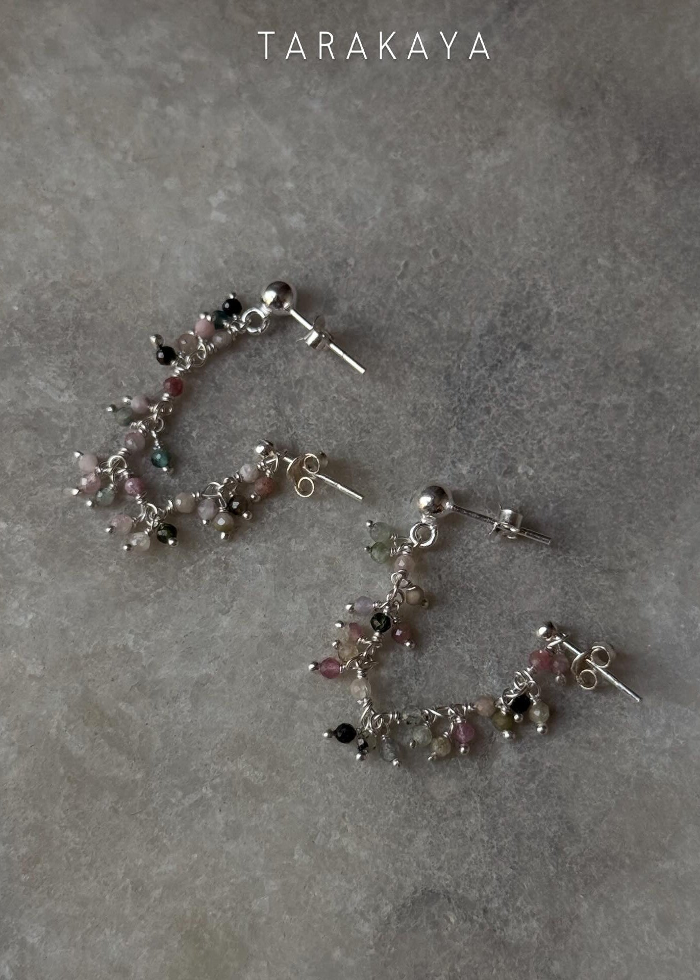 925 Sterling Silver Multi Tourmaline Dual Chain Connector Earrings