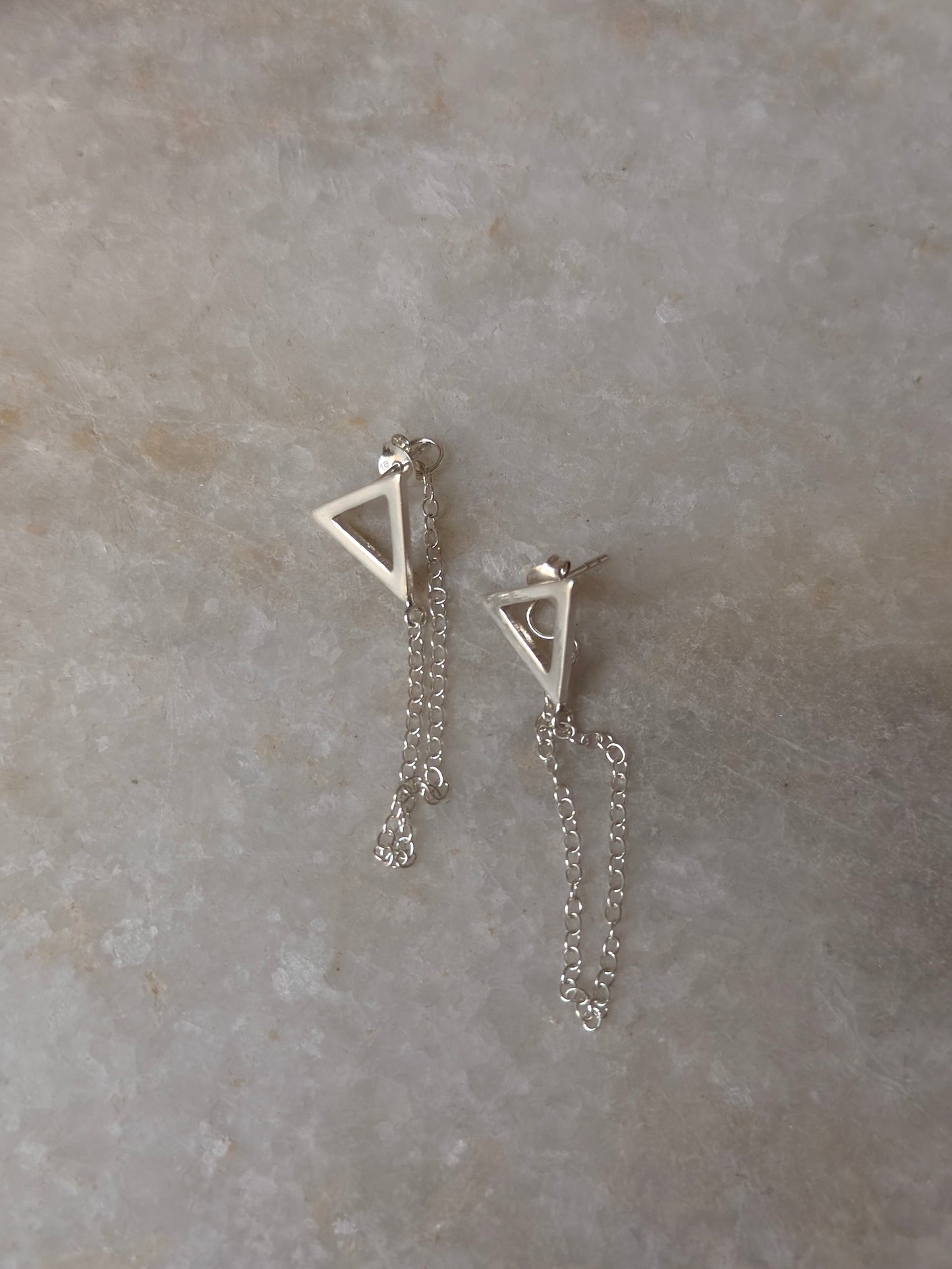 925 Sterling Silver Triangle Chain Attached Studs