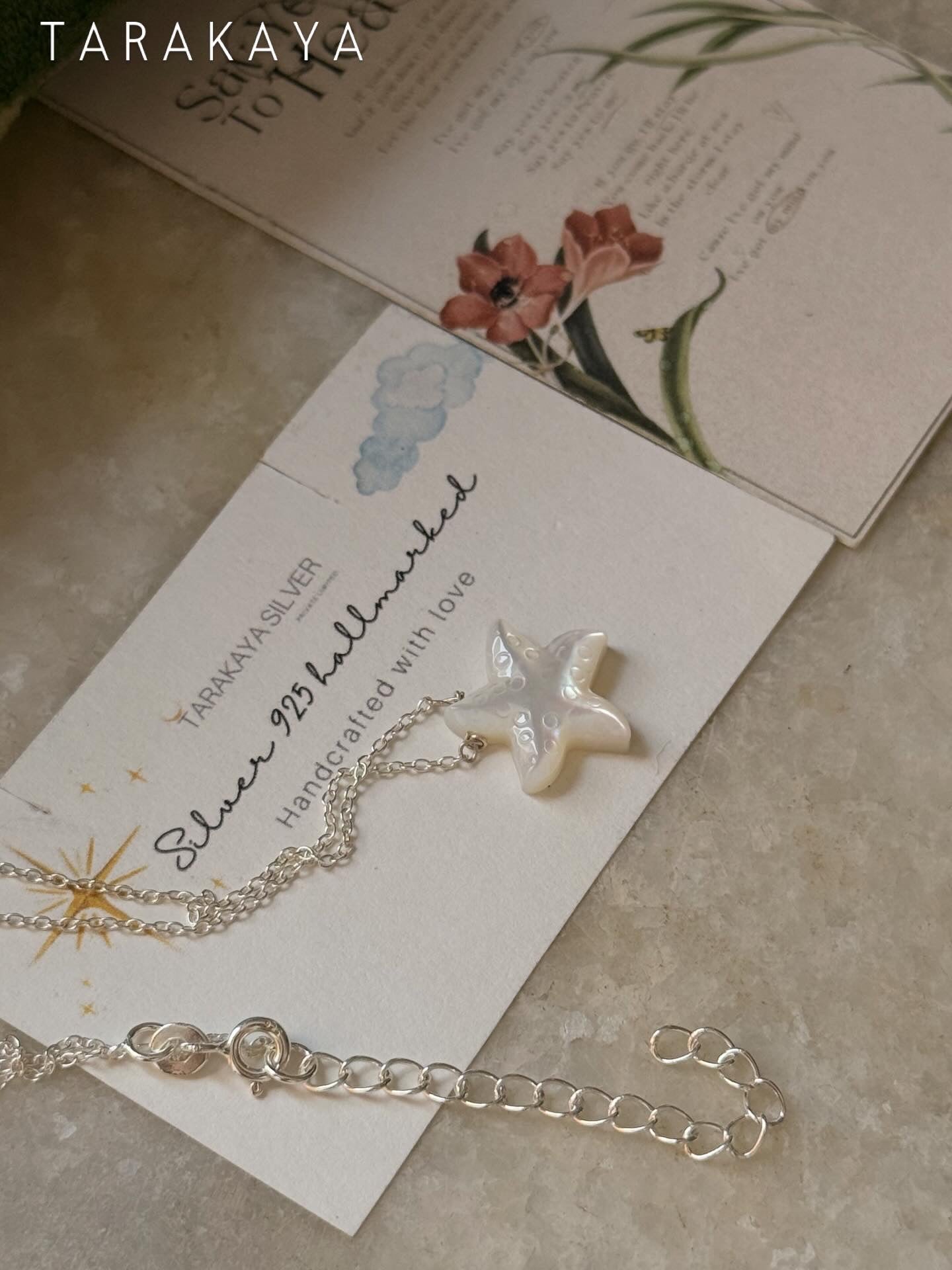 925 Sterling Silver Mother of Pearl Starfish Handcrafted Necklace