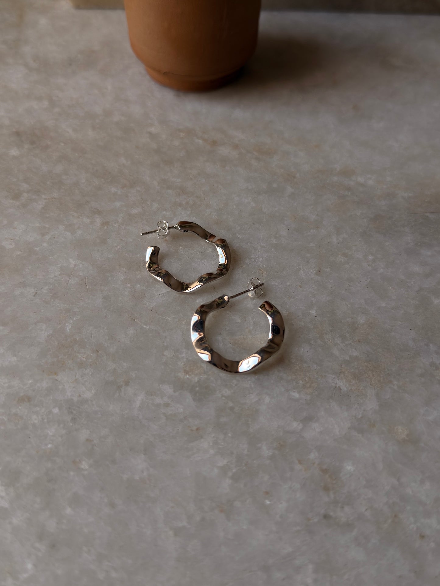 925 Sterling Silver Chunky Italian Ruffles Half Hoops Earrings