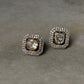 Handcrafted 925 Sterling Silver Gold Plated Antique Moissanite Polki Square Studs Earrings