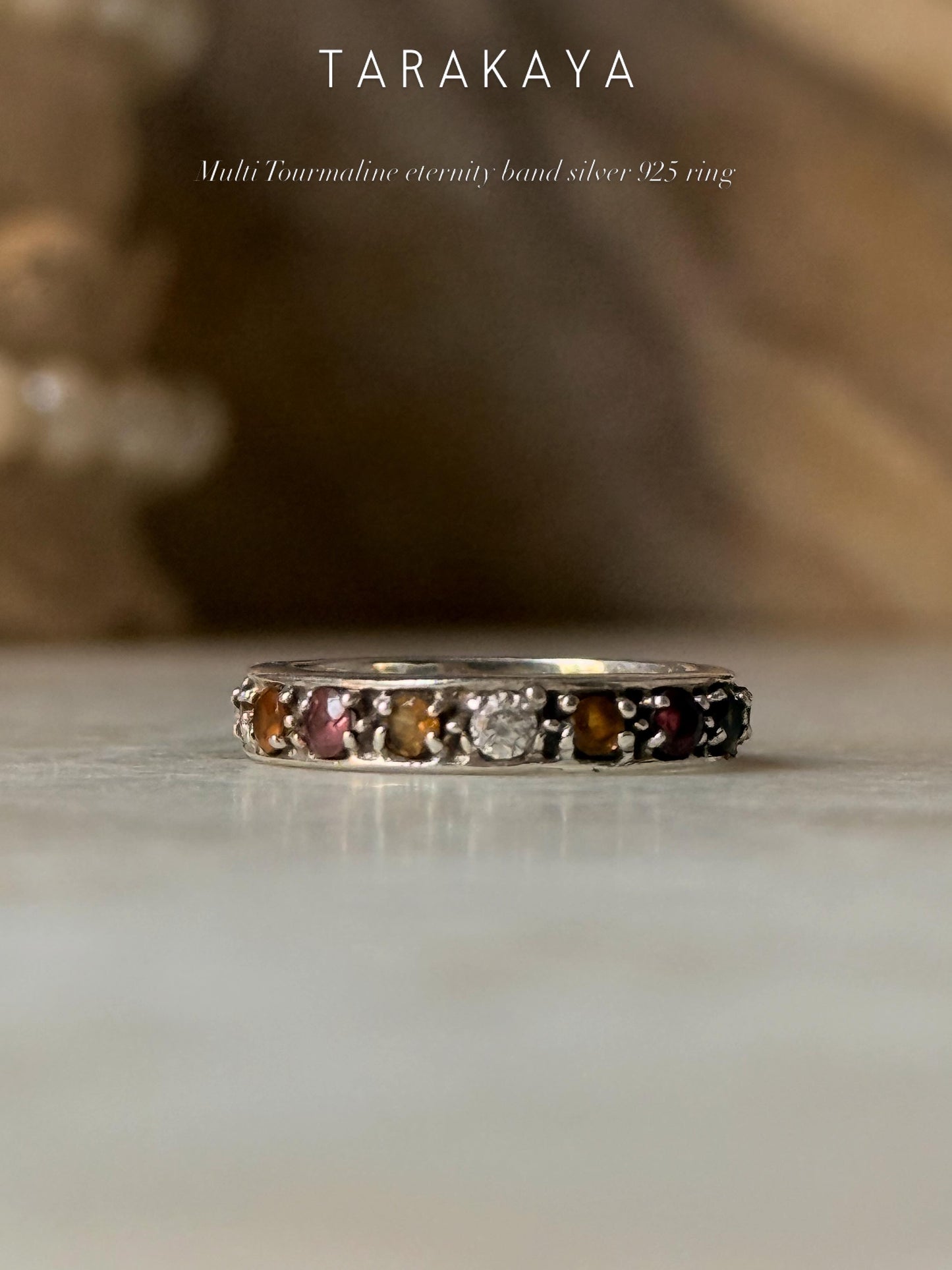 925 Sterling Silver Natural Multi Tourmaline Faceted Eternity Black Band Ring