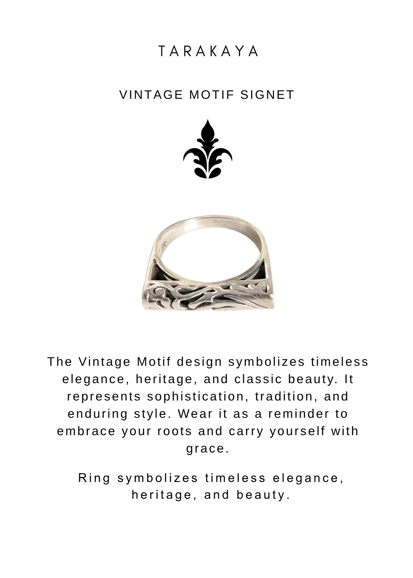 925 Sterling Silver Vintage Motif Boho Signet Ring