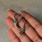 925 Sterling Silver Hill Tribe Handcrafted Coin Charm ,Rawa Tribal Charm & Blue Beads With Chain ~Removal Italian Hoops