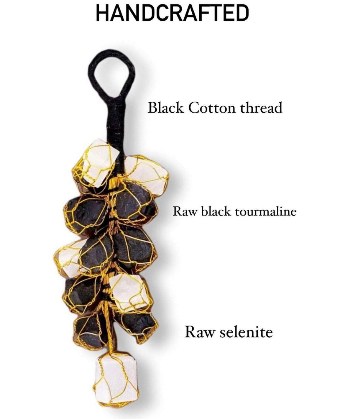 Protective Raw Crystals Hanger with Black Tourmaline & Selenite