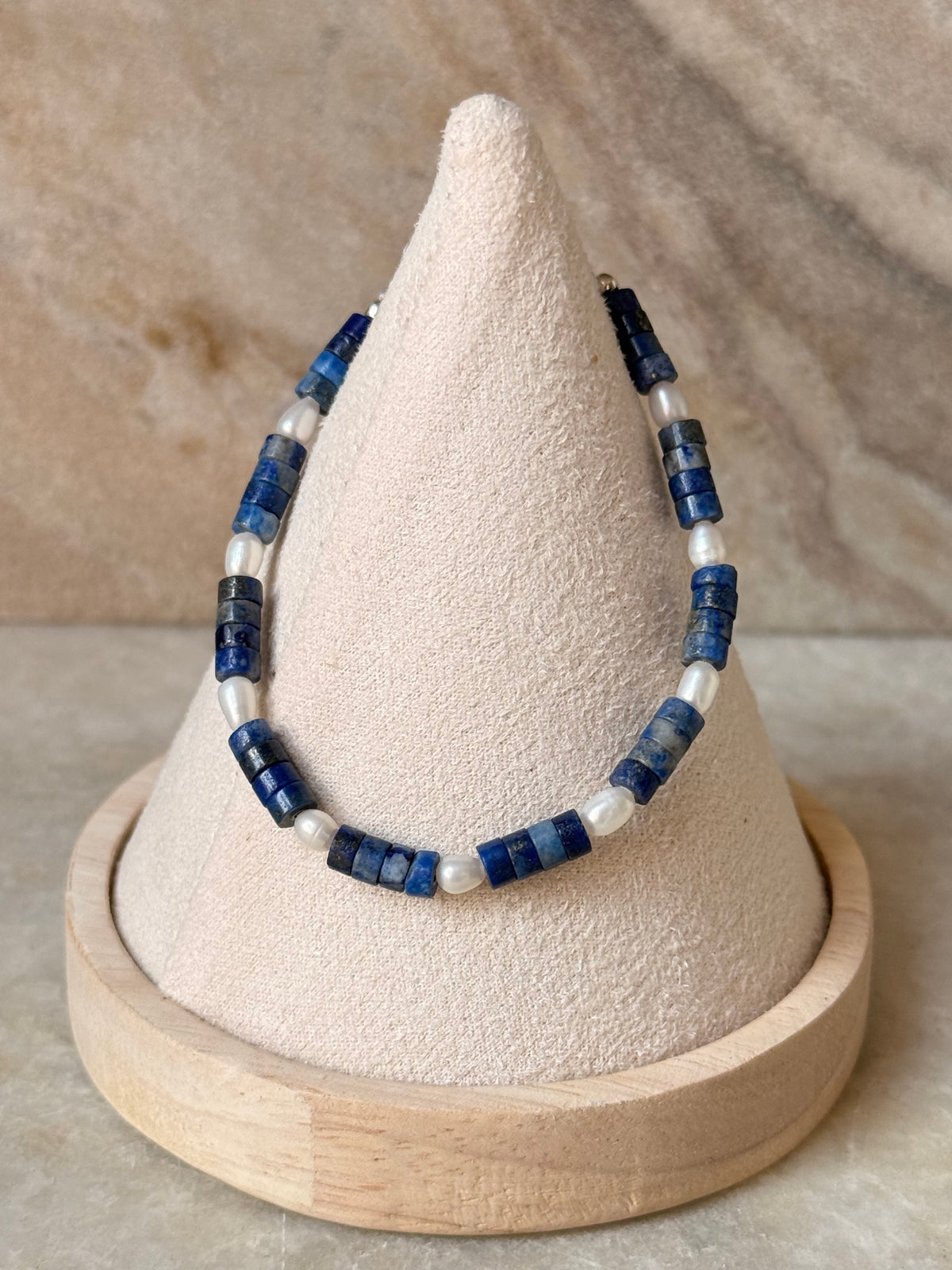925 Sterling Silver Lapis Lazuli Flat Tube Crystal Fresh Water Pearls Bracelet