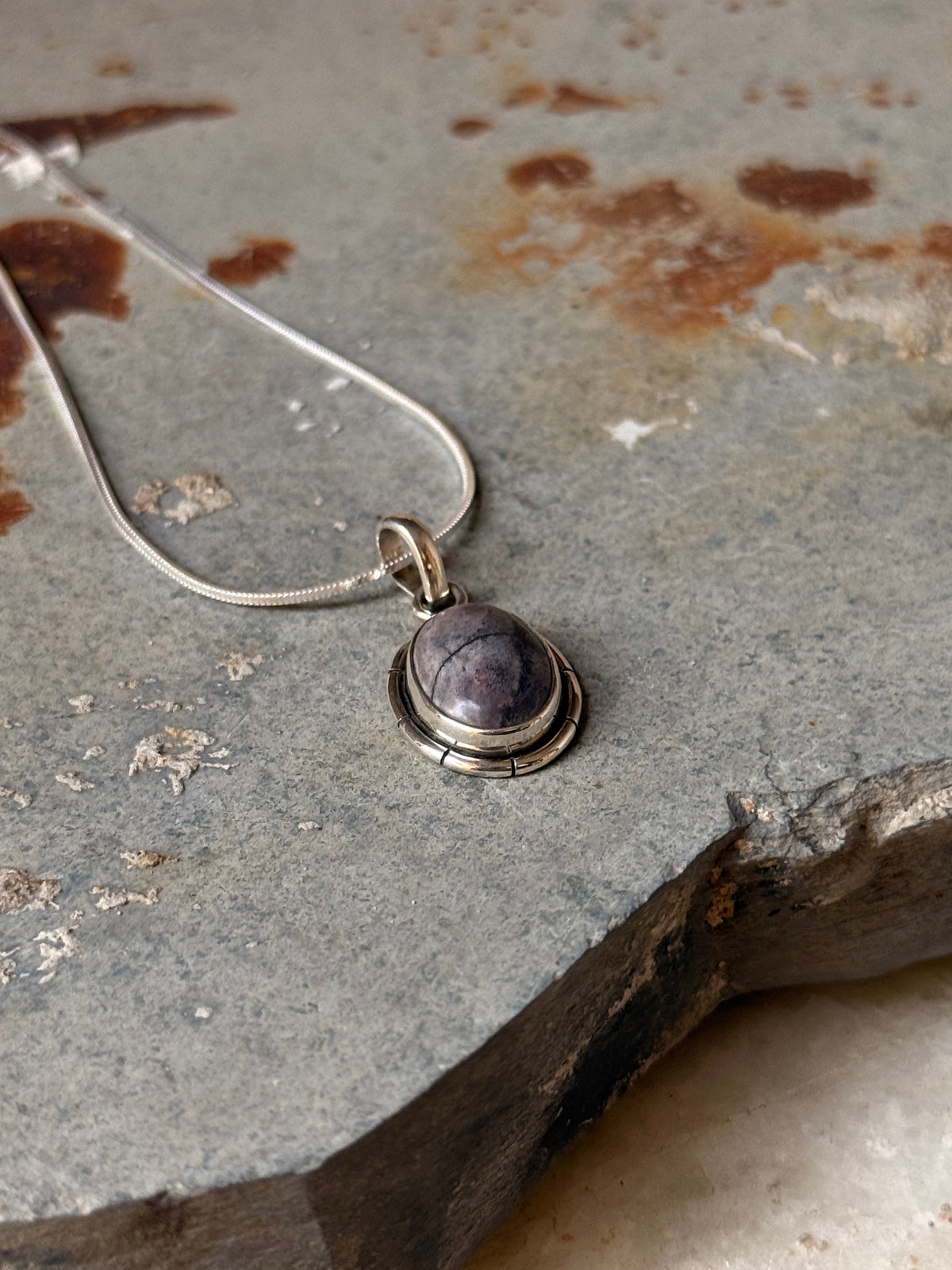 925 Sterling Silver Black Linning Oval Jasper Pendant