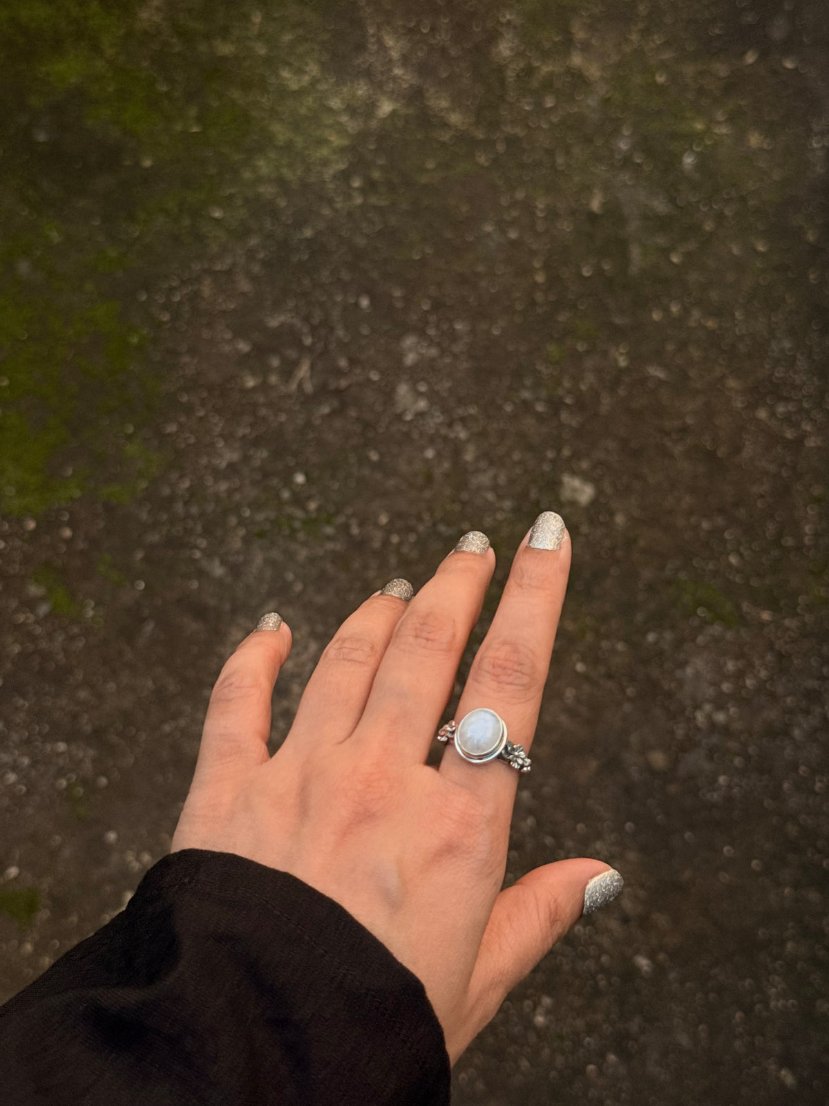 925 Sterling Silver Moonstone Oval Detailed Forest Enchantment Ring