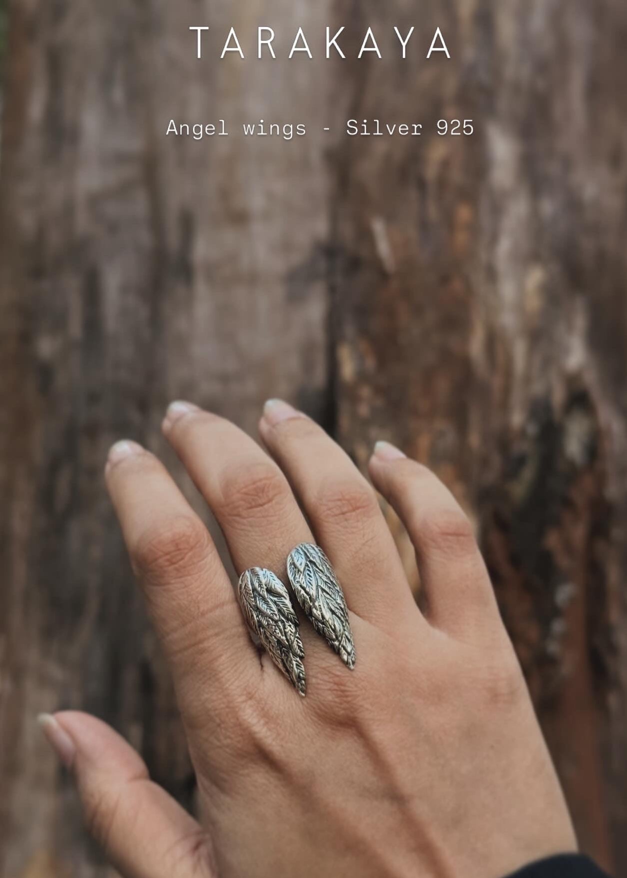 925 Sterling Silver Angel Wings Adjustable Ring