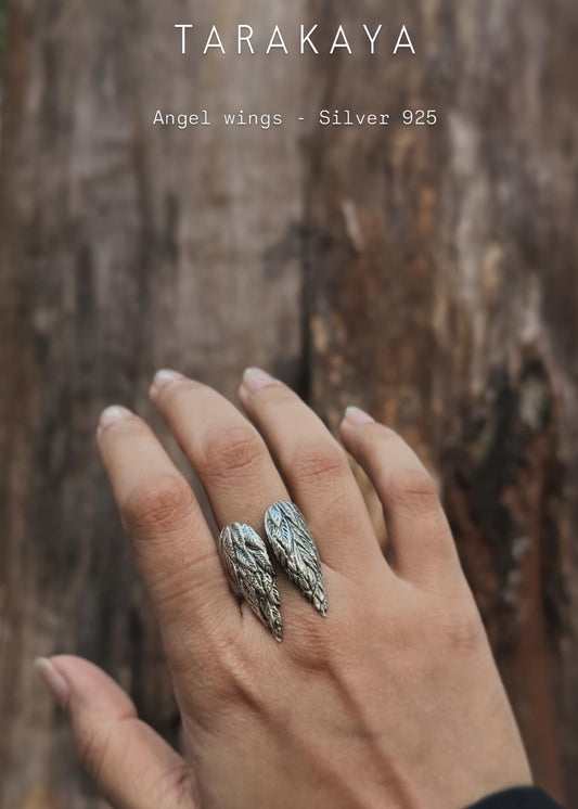 925 Sterling Silver Angel Wings Adjustable Ring