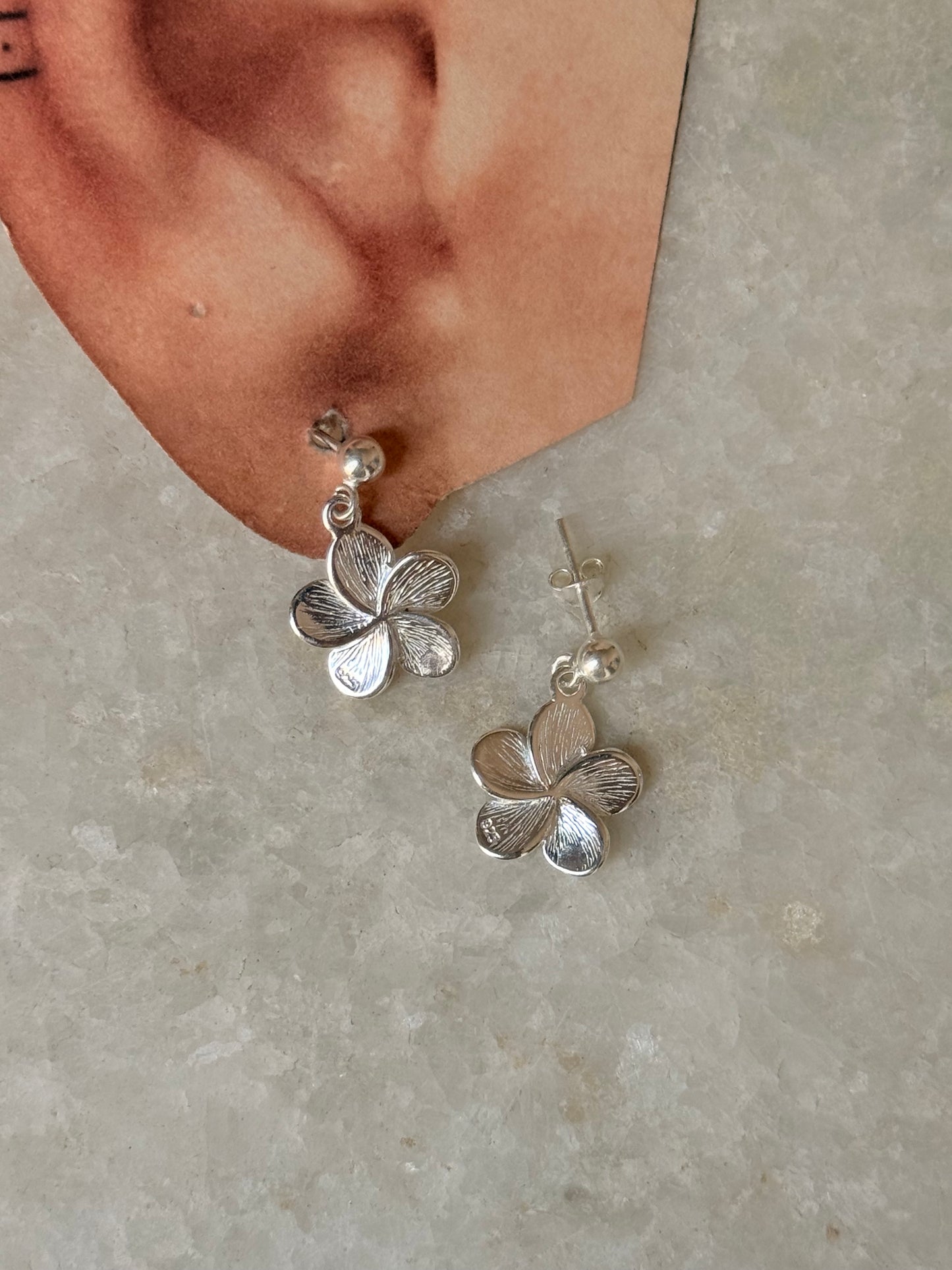 925 Sterling Silver Plumeria Handcrafted Studs Earrings